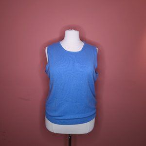 Medium blue cashmere sleeveless crewneck